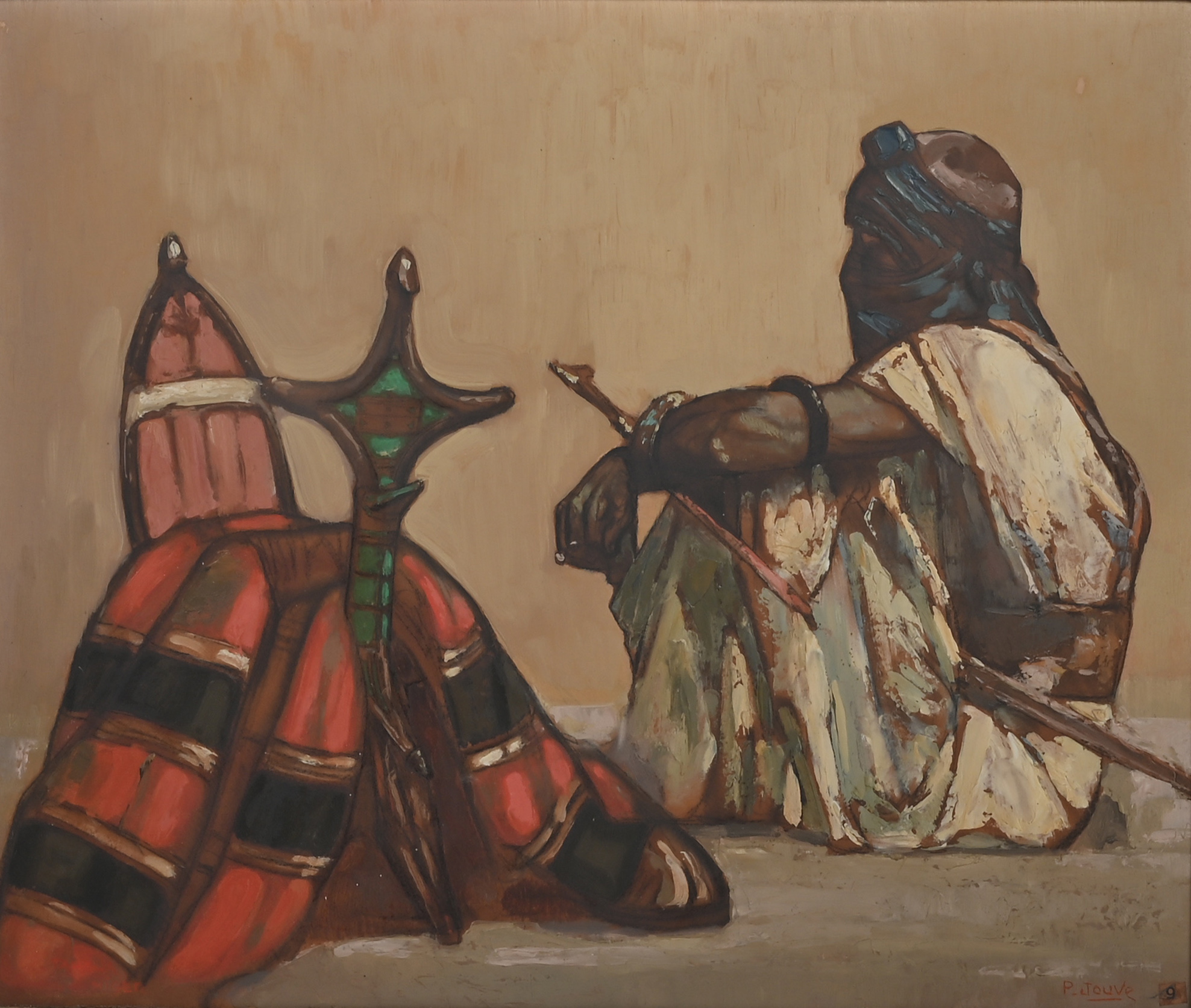Tuareg sitting in front of his saddle, 1931